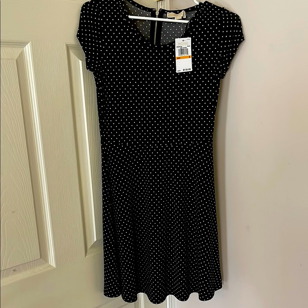 Michael Kors Black and White Fit and Flare Mini Dress